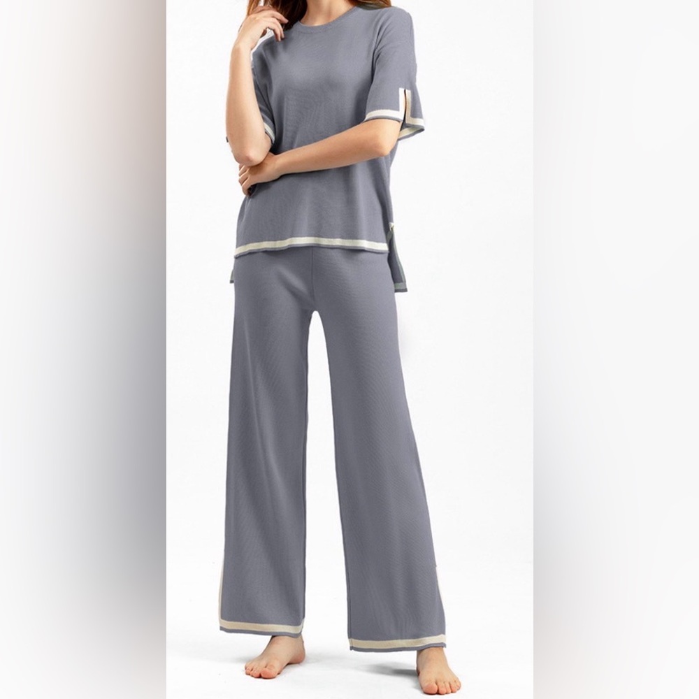 Chatinction Women 2 Piece Outfits Knit Sweater Set Medium Wide Leg